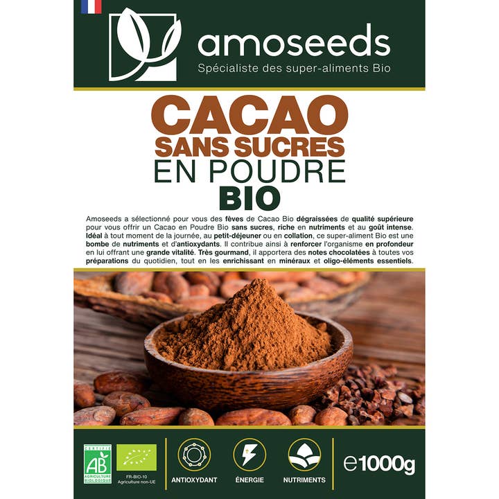 Amoseeds - Wholesale Protein/Superfood Powder - Organic Sugar Free Cocoa Powder 1KG
