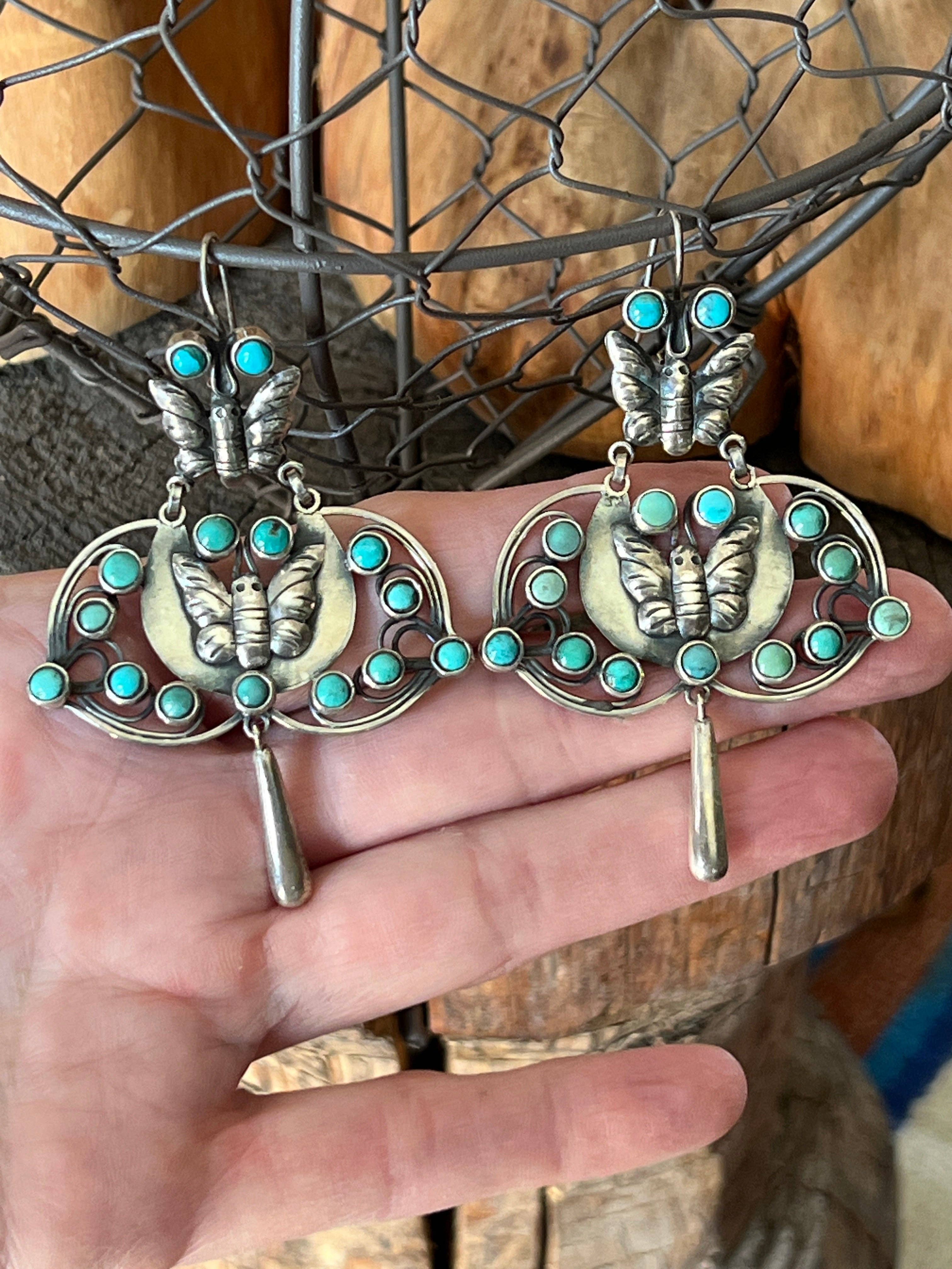 Nizhonitradersllc - Wholesale Dangle Earrings - Federico Jimenez Sterling Silver and Turquoise Butterfly Dangle Earrings4
