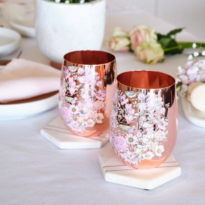 CLINQ - Wholesale Wine Glass - Floral Print Copper Glasses3