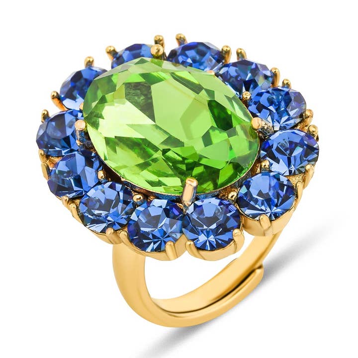 Ninon - Wholesale Cocktail/Statement Ring - Petite Ninon Oval Mavi Yeşil Yüzük0