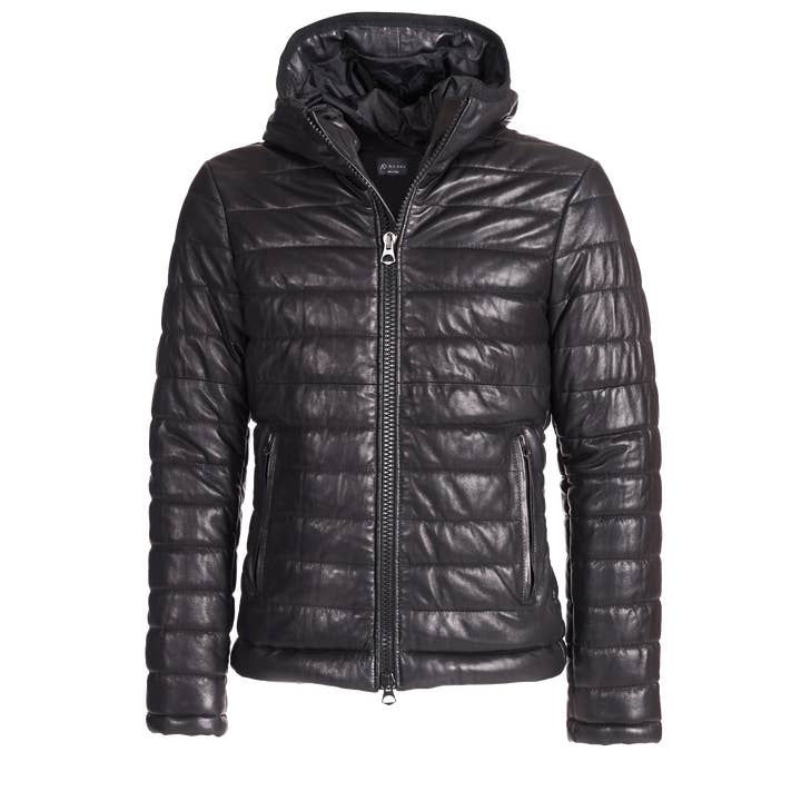 OSLO zwart donsjack van echt nappaleer voor heren voor wholesale door AD|MILANO Leather jackets