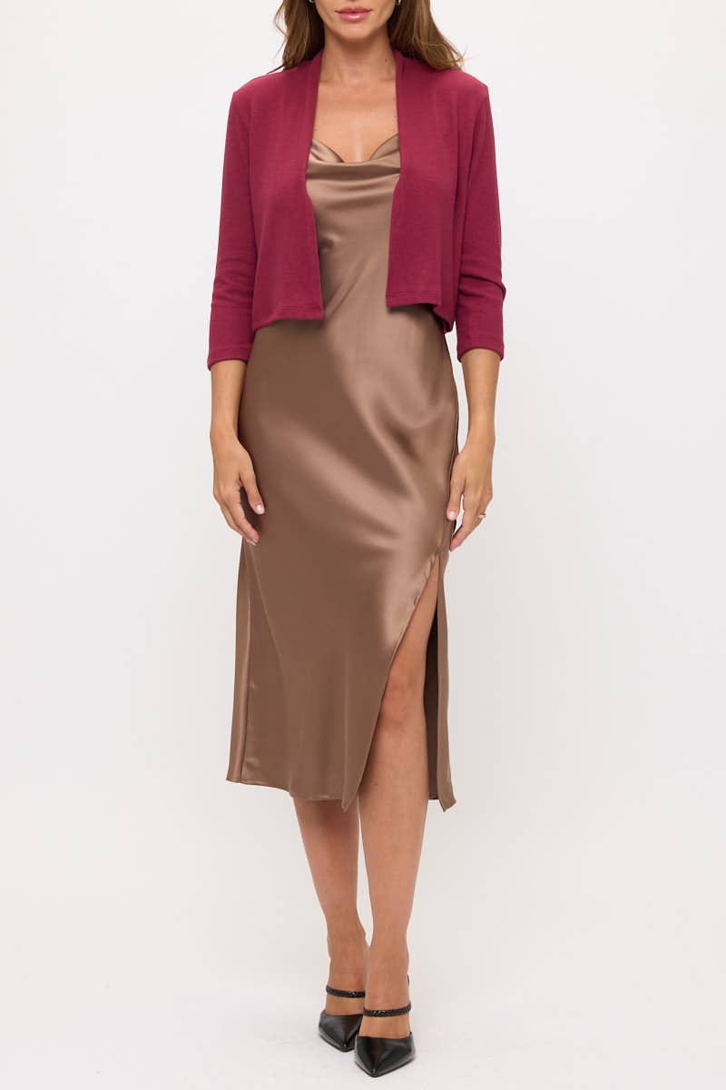 Burgundy Made in USA Brushed Knit Cashmere Like Bolero  for wholesale on Faire4