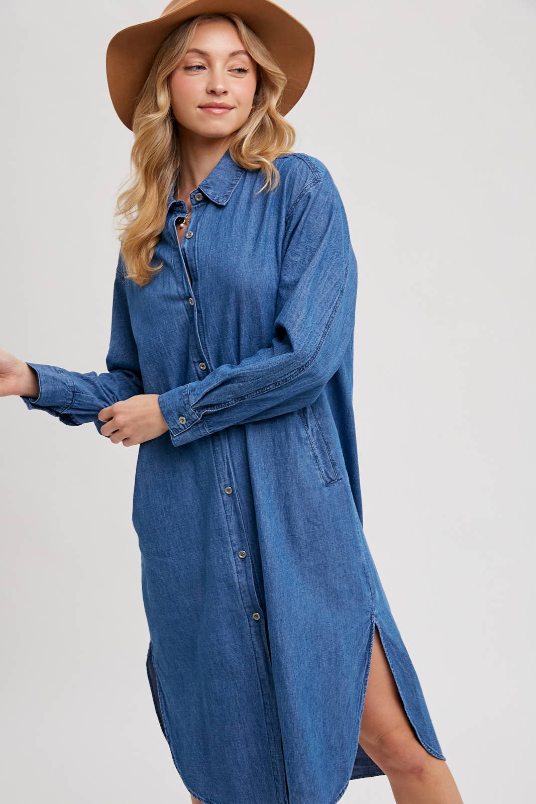 Bluivy – wholesale Dress – Women's – DENIM LONGLINE SHIRT MIDI DRESS15