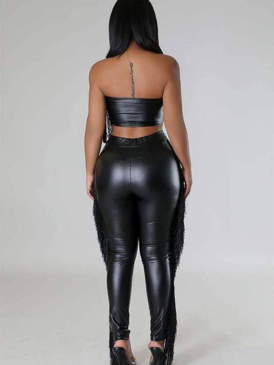 Fashion Combination - Wholesale Top & Skirt Set - Women's - fringes tube and faux leather tights set8