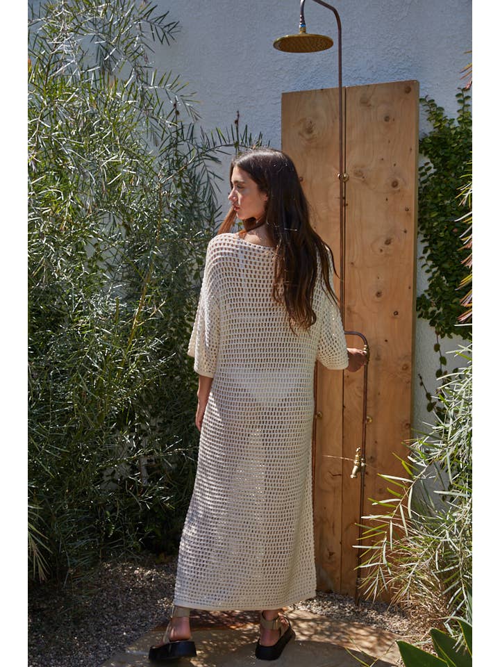 Cream W1664 | Knit Acrylic Sweater Ribbed See Through Maxi for wholesale on Faire