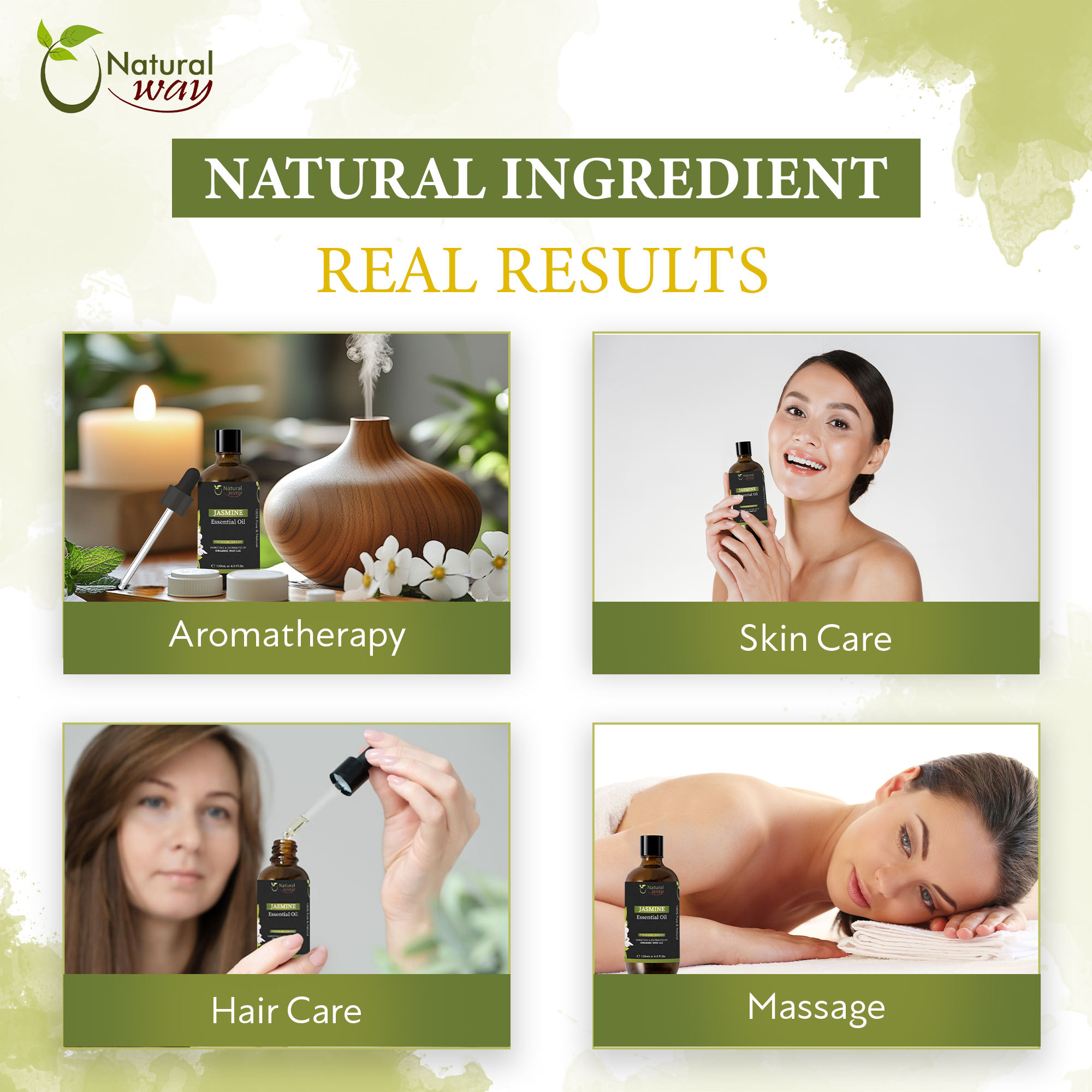 Organic Way LLC – Großhandel Ätherisches Öl – Natural Way Jasmin ätherisches Öl | Premium ätherische Öle für die Haarpflege, Öl für die Haut, Aromatherapie und Diffuser | Ätherisches Öl zur Entfernung von Hautanhängseln, Massageöl und für den Einsatz im Luftbefeuchter | 4 Fl Oz (120 mL)2