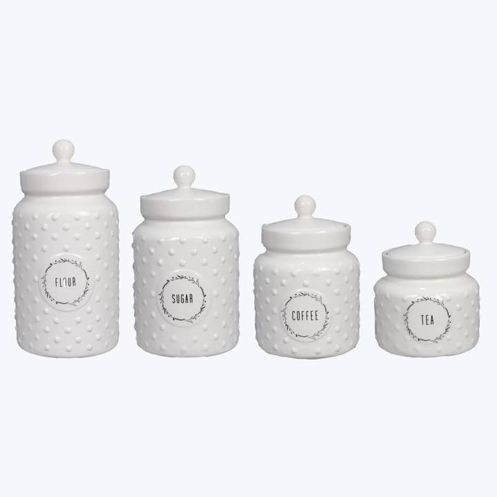 Young's - Wholesale Canister Set - Cottage Core Ceramic Canister, 4pcs/set (SKU#: 21930)