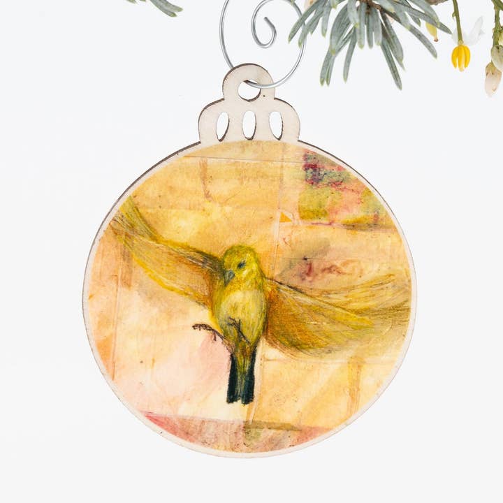 Goldfinch Ornament | Christmas Ornament | Bird Ornament | Wooden Ornament | Bird Art Print | Bird Painting | Gift for Her | Christmas Gift for wholesale by Orphan Girl Fine Art