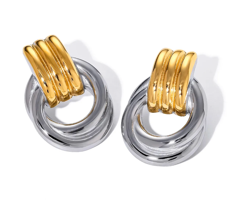 HoopLa - Wholesale Hoop Earrings - Double Knotted- Door Knocker- Two Tone Earring5