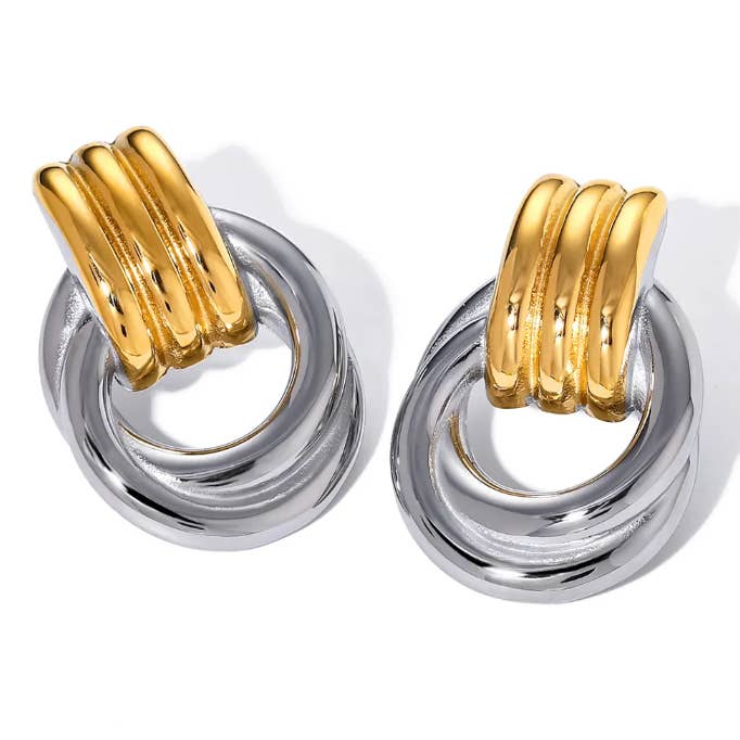 HoopLa - Wholesale Hoop Earrings - Double Knotted- Door Knocker- Two Tone Earring5