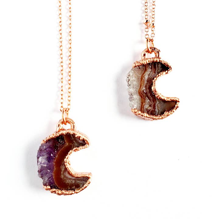 MergingMetals - Wholesale Pendant/Charm Necklace - Petite Amethyst & Jasper Crescent Moon Necklace