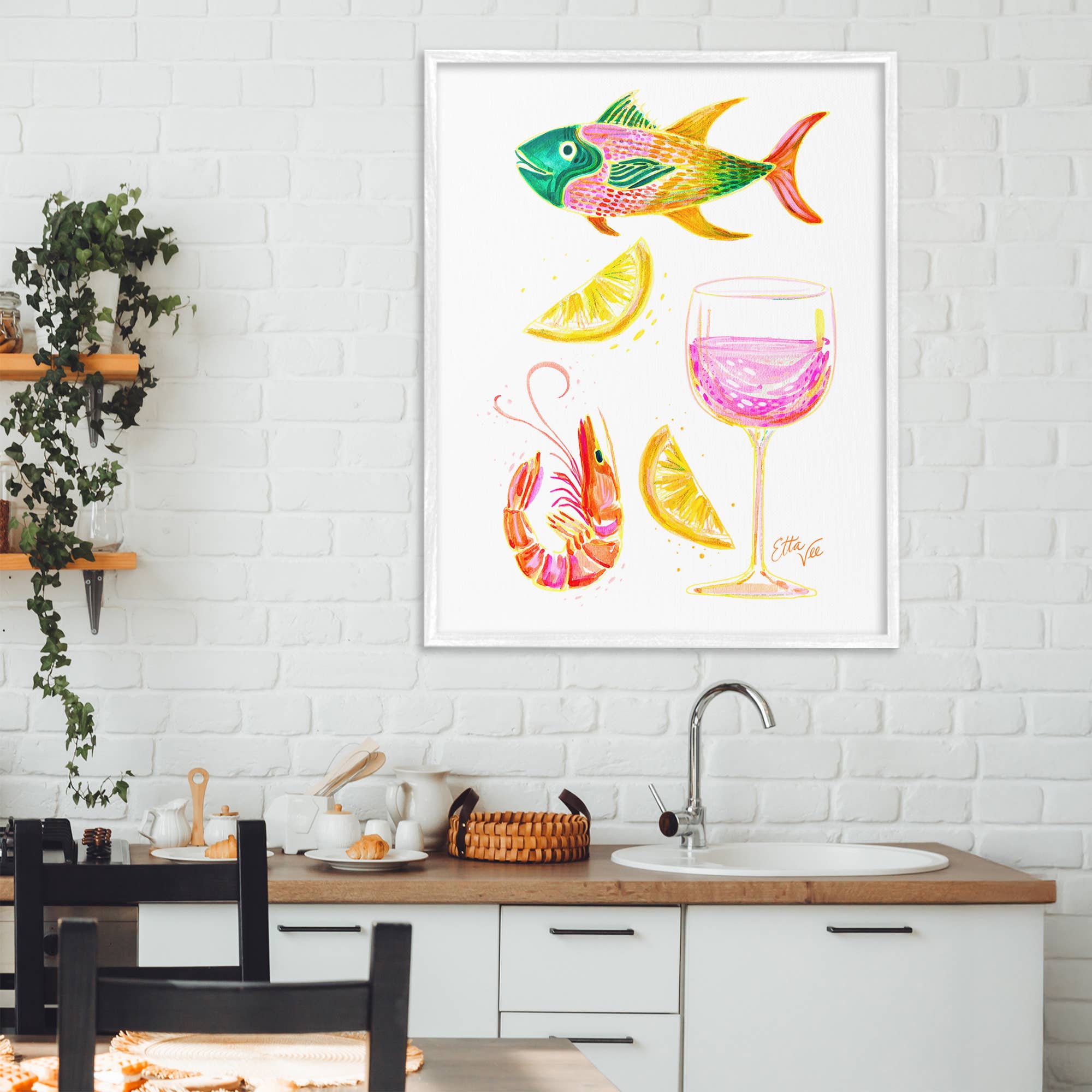 Stupell Industries - Vente Enseigne murale - Art mural encadré - Fruits de mer et vin d'été6