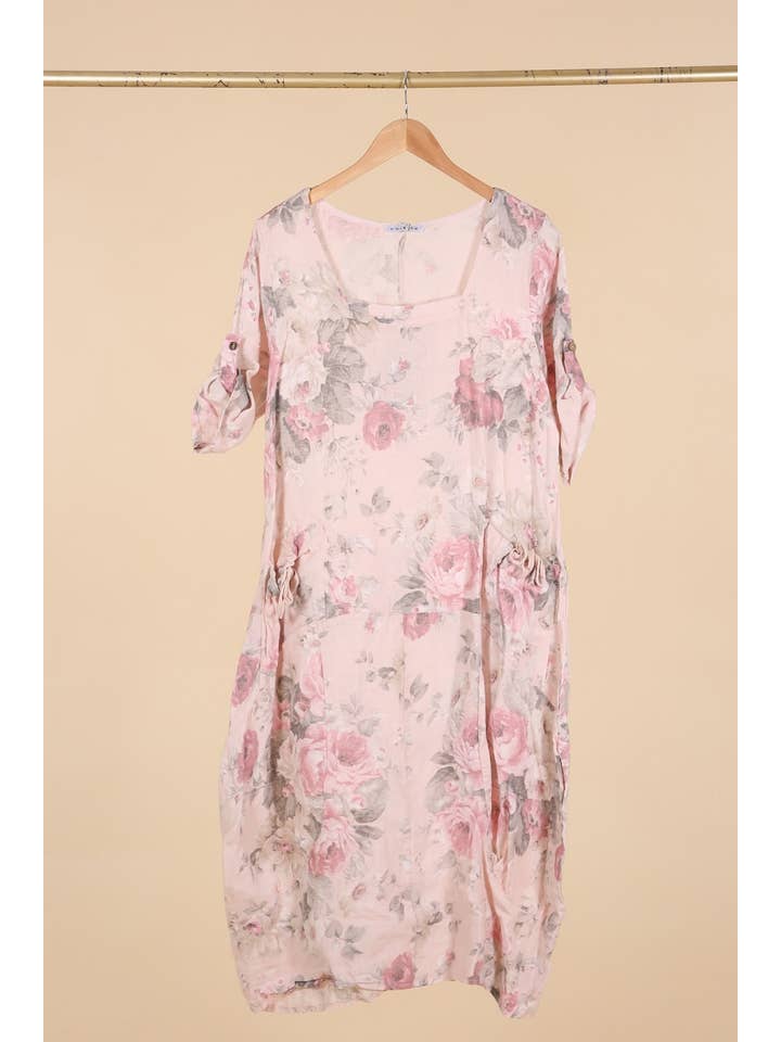 la maison des fibres naturelles – Großhandel Kleid – Damen – Leinenkleid mit floralem Muster, 100 % Leinen, Modell 6796734