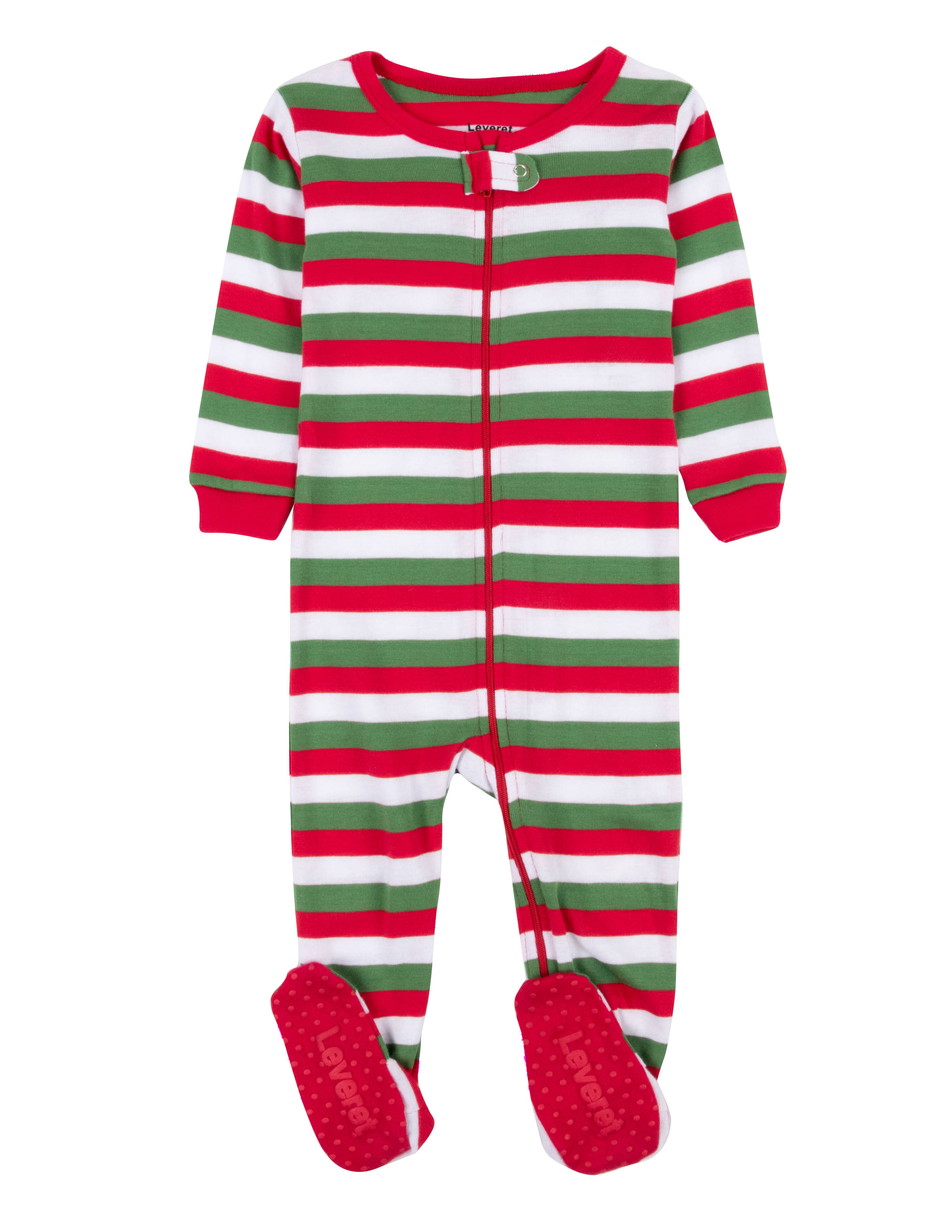 Leveret Pajamas – Fato de dormir – Bebé por atacado – Pijama de Pijama com Riscas de Pijama de Pés-Algodão para Crianças para o Natal8