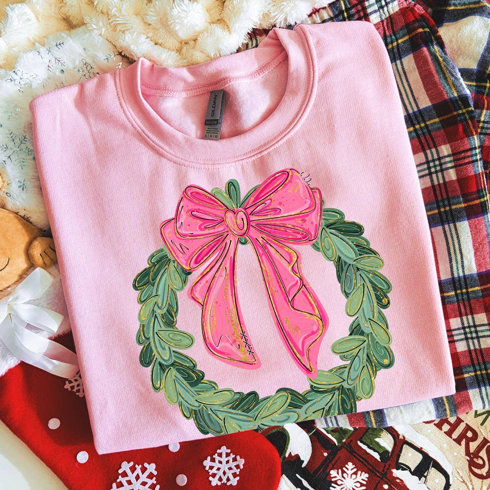 Trendy Transfers - Wholesale Sublimation Transfer - Pink Bow Wreath DTF Heat Transfer0