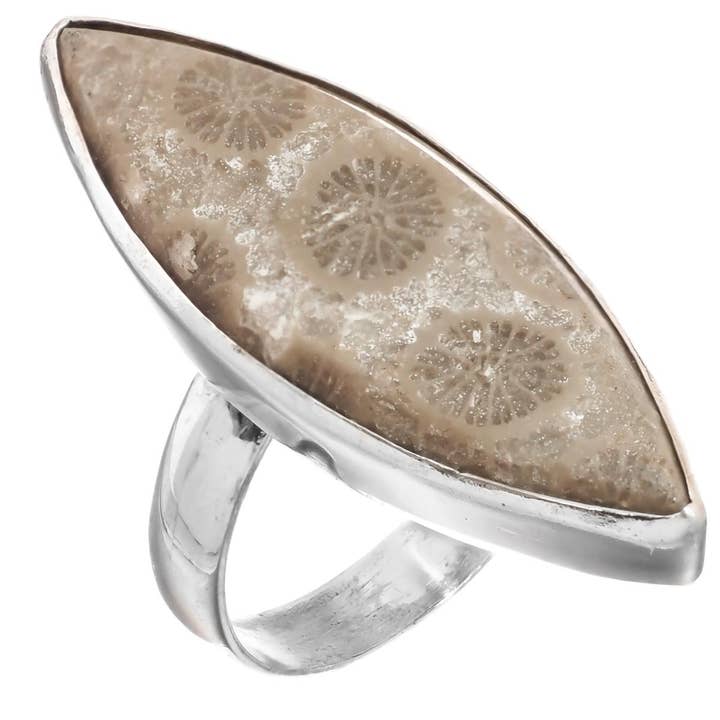 925 sterling silver cool fossil coral sterling sz 8 ring, 1 5/16" for wholesale by FifiRose