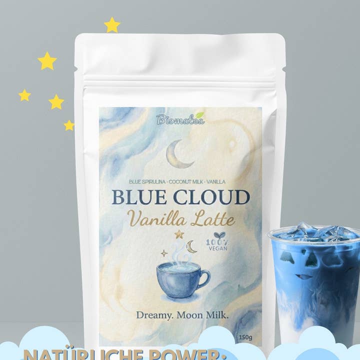 Polvere di Blue Cloud Latte – Magico Mix di Spirulina e Cocco con Vera Vaniglia (150g) per la vendita all'ingrosso da parte di Biomatea