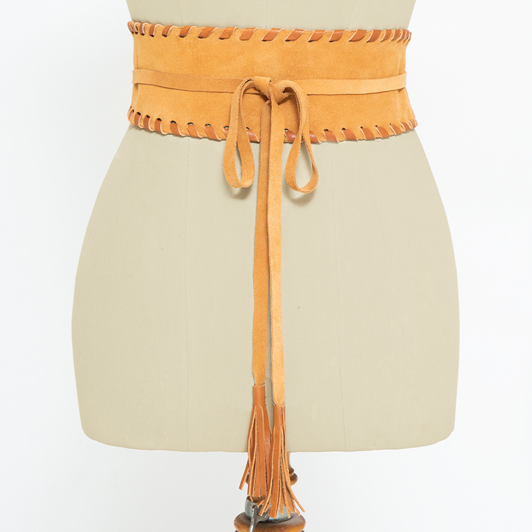 JUAN·JO GALLERY      (Leather Gallery, SCP) – wholesale Belt – Women's – Dark Brown Suede Obi Belt Boho Style - Fall 2025 6