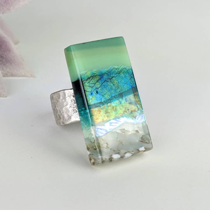 Alcala Aquascape 1.5 Green Teal Adjustable Ring for wholesale by Alcala Designs