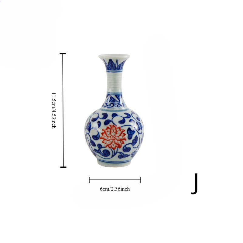 Gohobi （We cover U.S. import duties） - Wholesale Vase - Gohobi Hand-painted Blue and White Porcelain Vase (Red Flowers)9