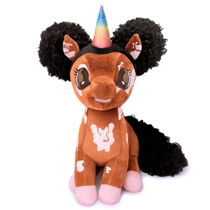 Malaysia, Vitiligo Unicorn Plush Toy with Afro Puffs - 15 inch for wholesale by YOUnicorn Kidz