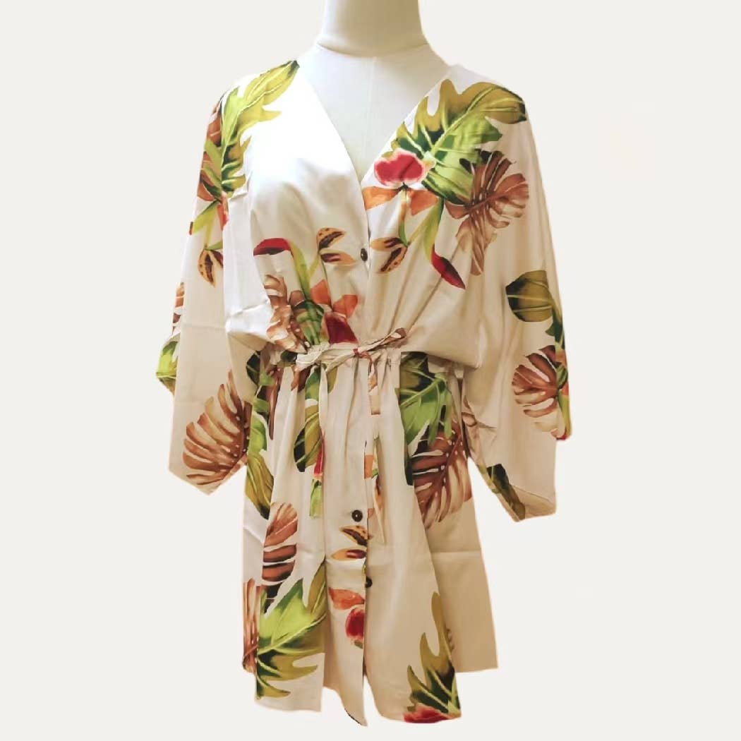 The Moment Collection - Wholesale Swim Cover Up - Women's - Floral Print Button Tying Wasit Half Sleeve Cover Up4