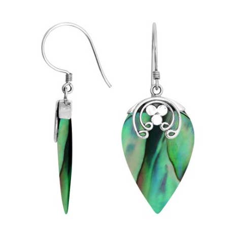 AE-1118-AB Sterling Silver Abalone Shell Leaf Drop Earrings For Wholesale Collections for wholesale by Bali Designs