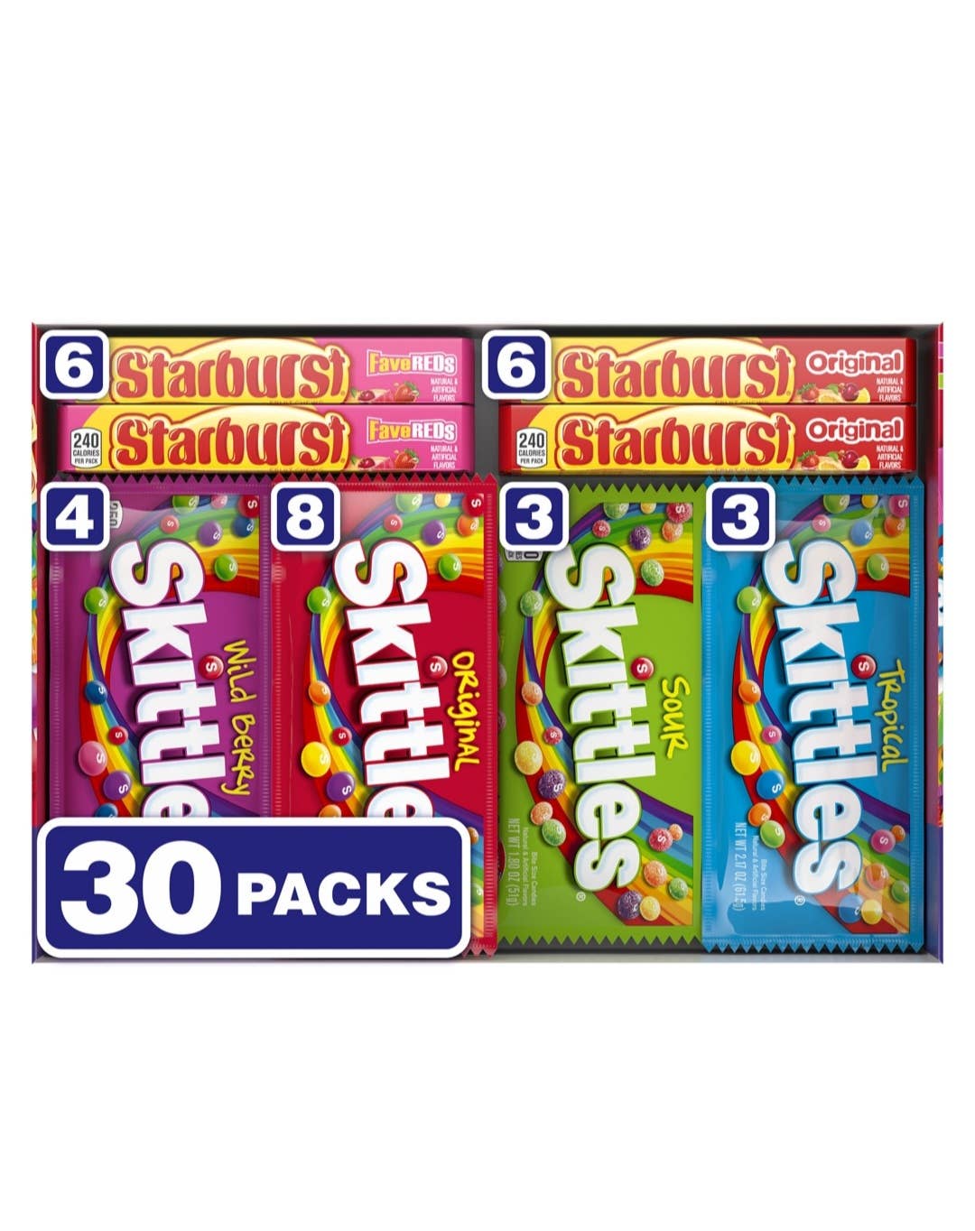Majestic Wholesale - Wholesale Boiled sweets - Starburst & Skittles Variety Box – 30ct Full-Size Candy