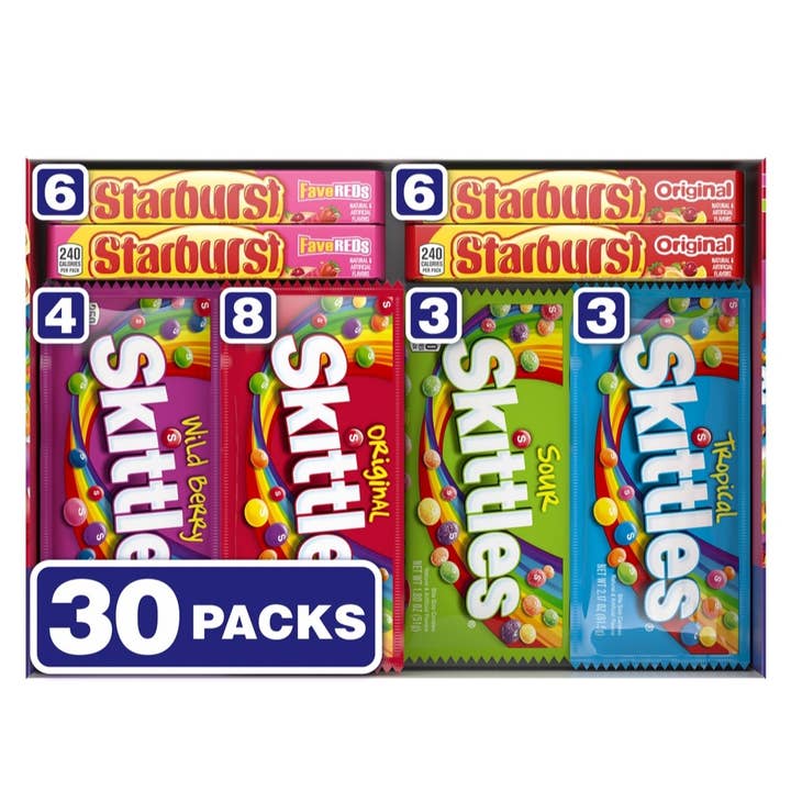 Majestic Wholesale - Wholesale Hard Candy - Starburst & Skittles Variety Box – 30ct Full-Size Candy