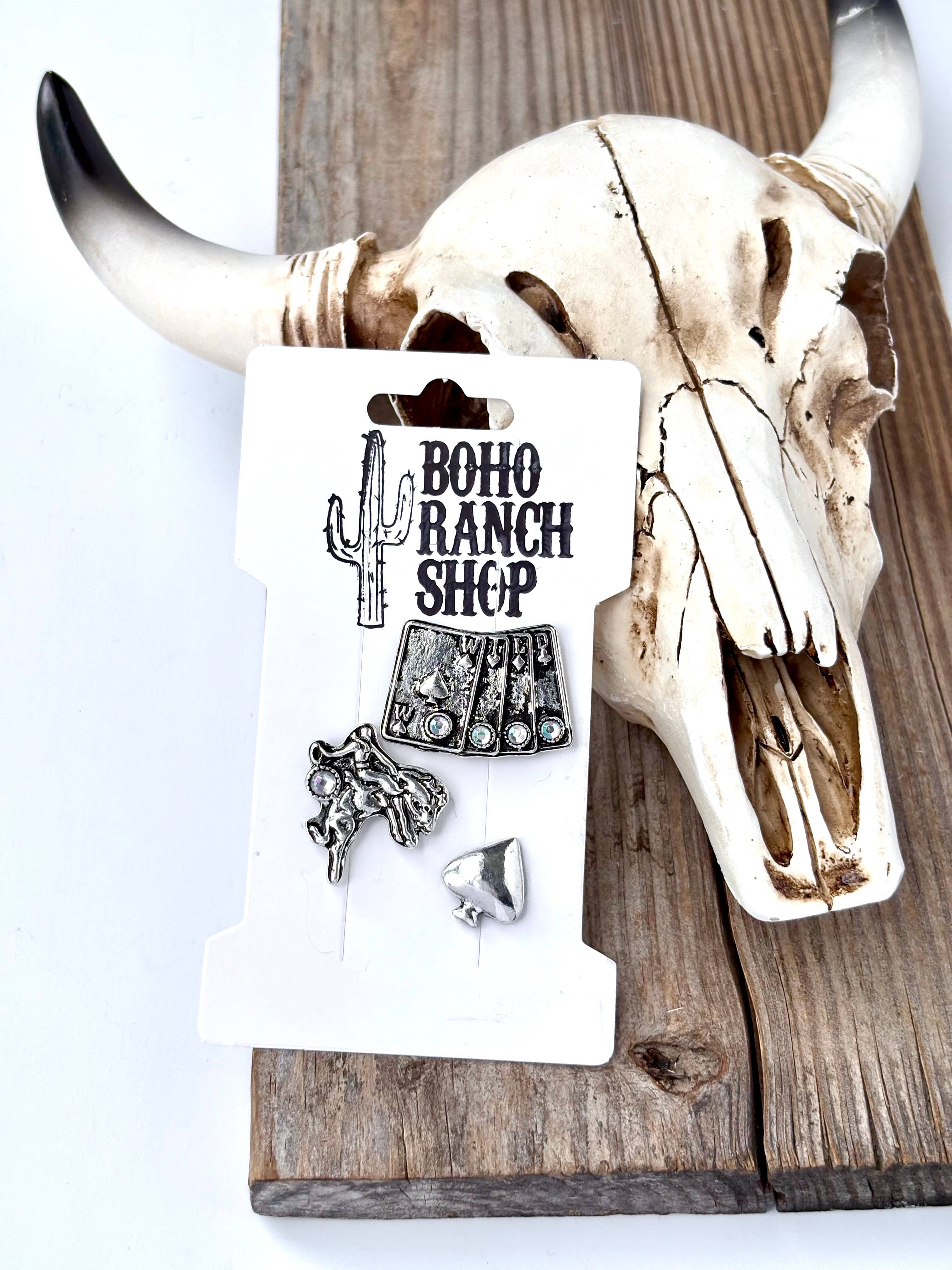 Boho Ranch Shop - Vente Accessoire pour chapeau – femme - Ensemble de 3 épingles magnétiques pour chapeau western - thème jeu de hasard de Vegas7