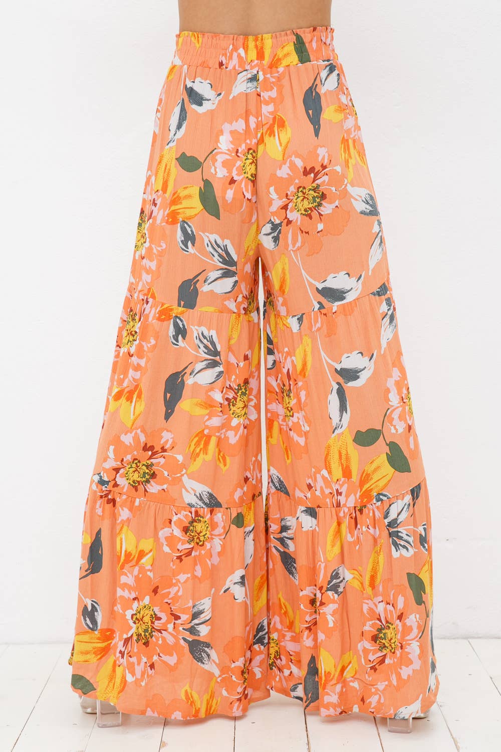 ORANGE 31864P - Pantalon à pompons élastiques à jambes froncées à larges niveaux en rayonne en vente sur Faire2