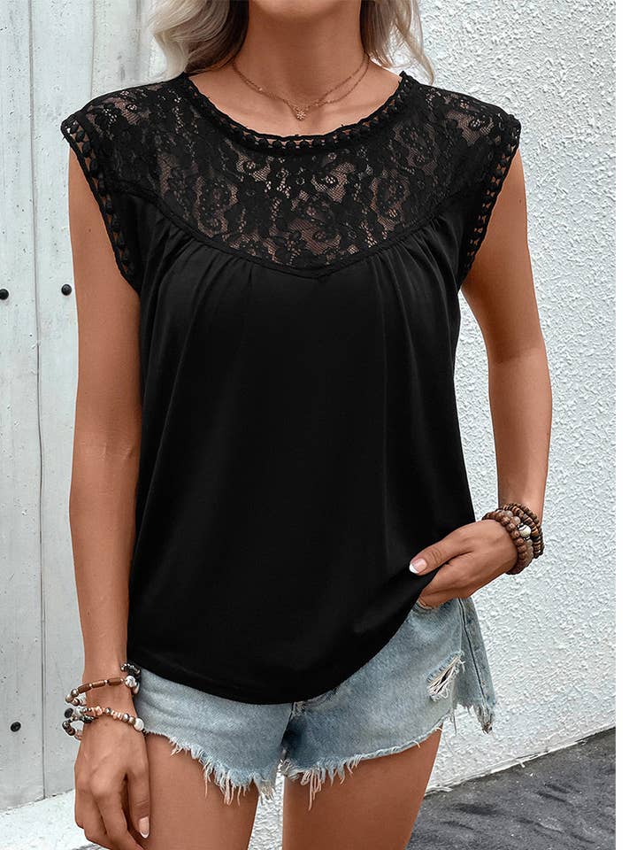 Blusa de Verano sin Mangas con Encaje Negro. para venta al por mayor de Comely Fashion