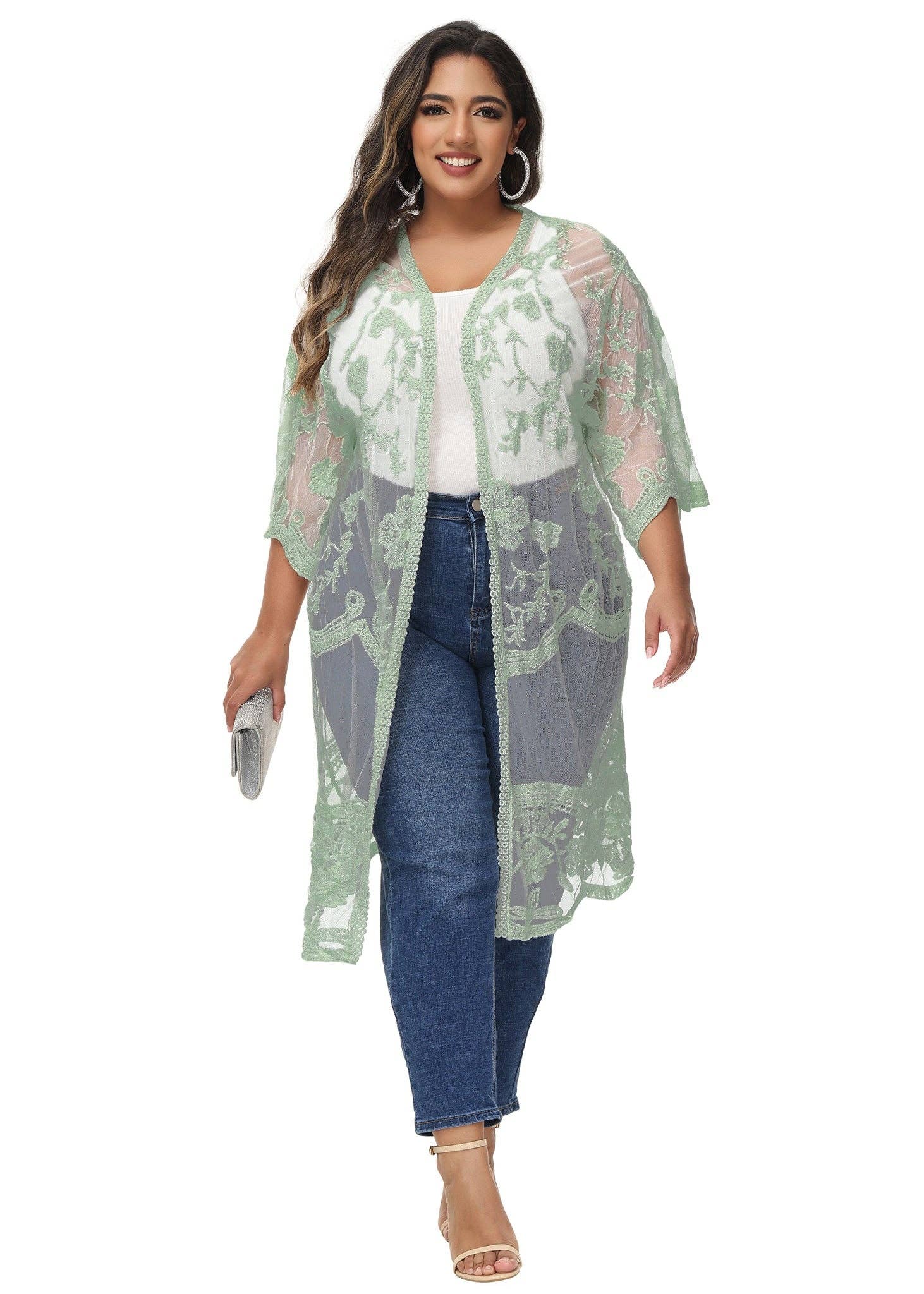 Anna Kaci Wholesale - Wholesale Cardigan - Women's - Women's Plus Size Lace Cardigan Open Front Floral Cardigan67
