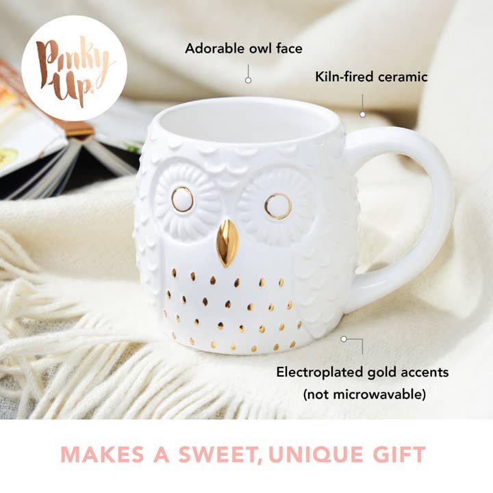 Pinky Up - Wholesale Coffee Mug - Olivia™ 3D Gold Accented Ceramic Mug - Owl - "Life's a Hoot"