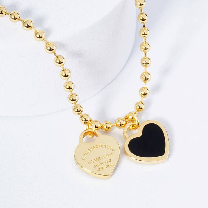 Sensibling Corp. – wholesale Pendant/charm necklace – Gold Dipped Double Heart Pendant Bubble Chain Necklace