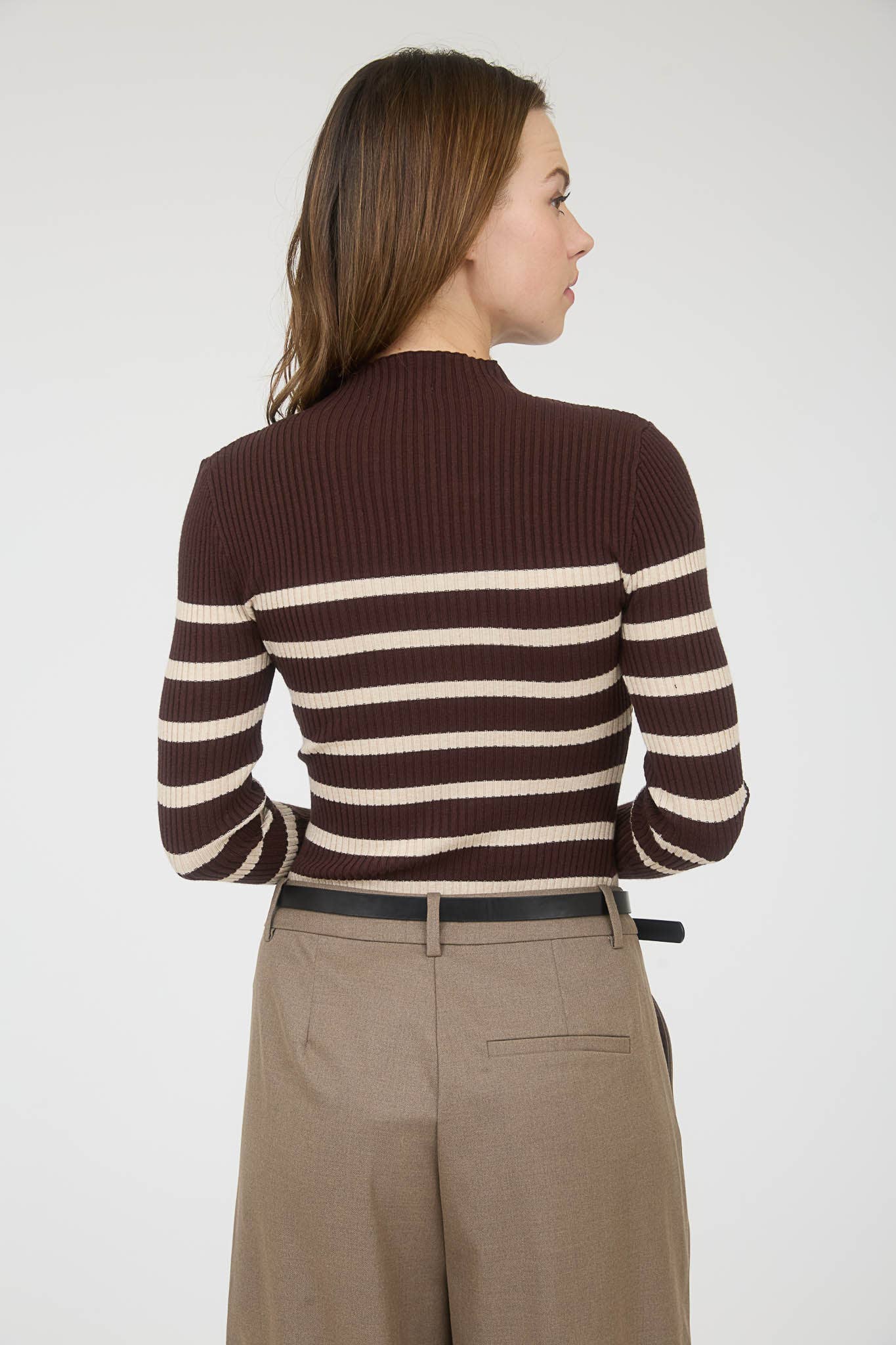 The Workshop Studio - Wholesale Knit Sweater - Women's - MOCK NECK STRIPE LONG SLEEVE SWEATER KNIT PULLOVER12