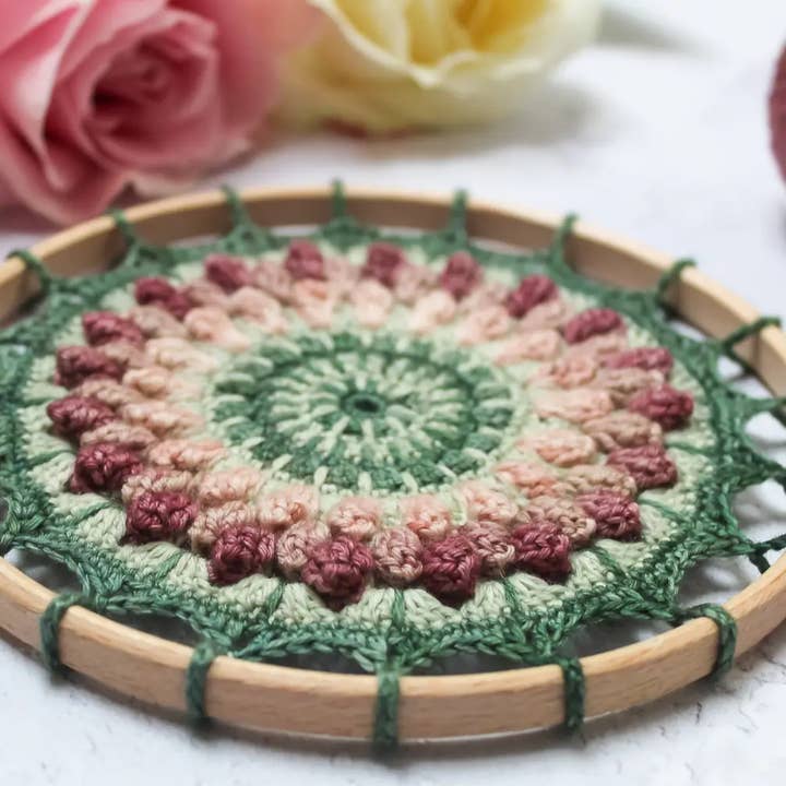 SAMPLE - Ring Around the Rosie Mandala for wholesale by Pineapple Fibre Art