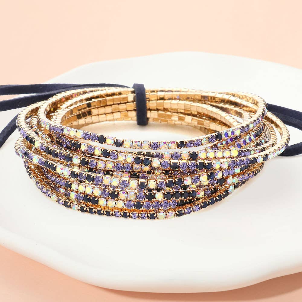 Sensibling Corp. - Wholesale Jewelry Set - 12PCS - Ribbon Pearl Rhinestone Layered Stretch Bracelets7