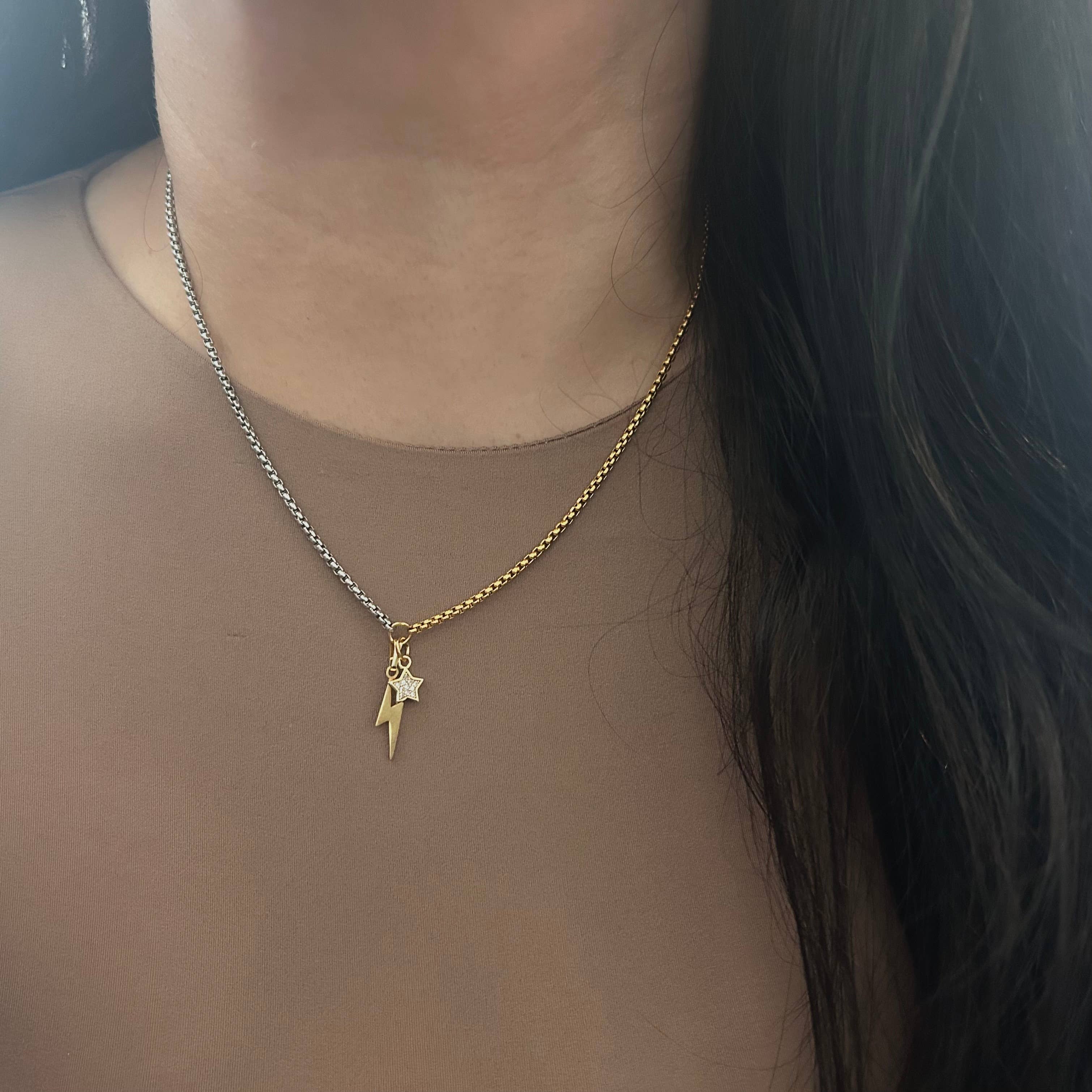 Amady Jewelry - Wholesale Pendant/Charm Necklace - Thunder and star charm pendant necklace two tone silver gold7