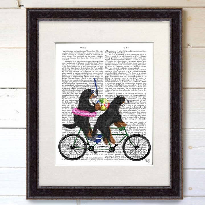 Bernese Tandem Bike, Dog Book Print / Art Print / Wall Art for wholesale by FabFunky Ltd