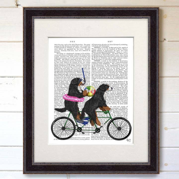 Bernese Tandem Bike, Dog Book Print / Art Print / Wall Art for wholesale by FabFunky Ltd