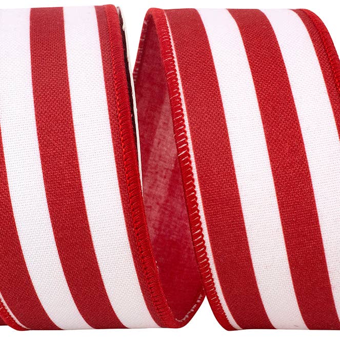 Horizontal Striped Canvas Deluxe Wired Edge, Red/white 40F for wholesale by RELIANT RIBBON