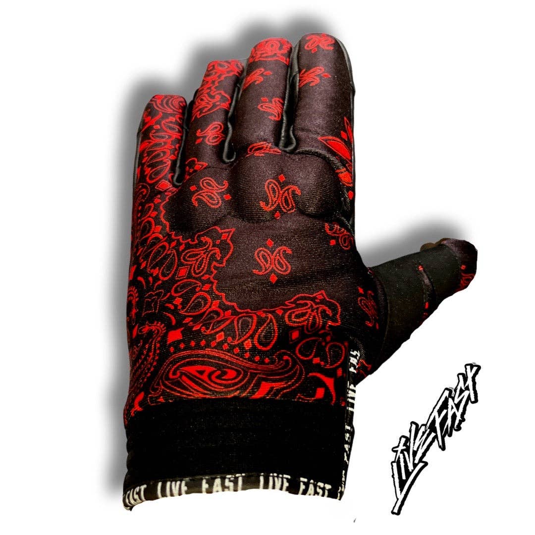 Live Fast Gear - Wholesale Gloves - Men's - Black & Red Paisley Motorcycle Gloves1