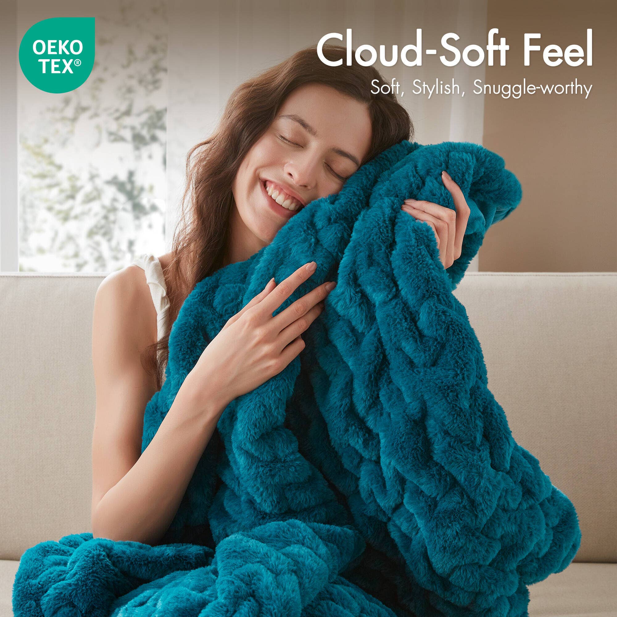 Olliix - Wholesale Throw Blanket - Soft Warm Ruched 50x60" Throw Blanket, Teal2