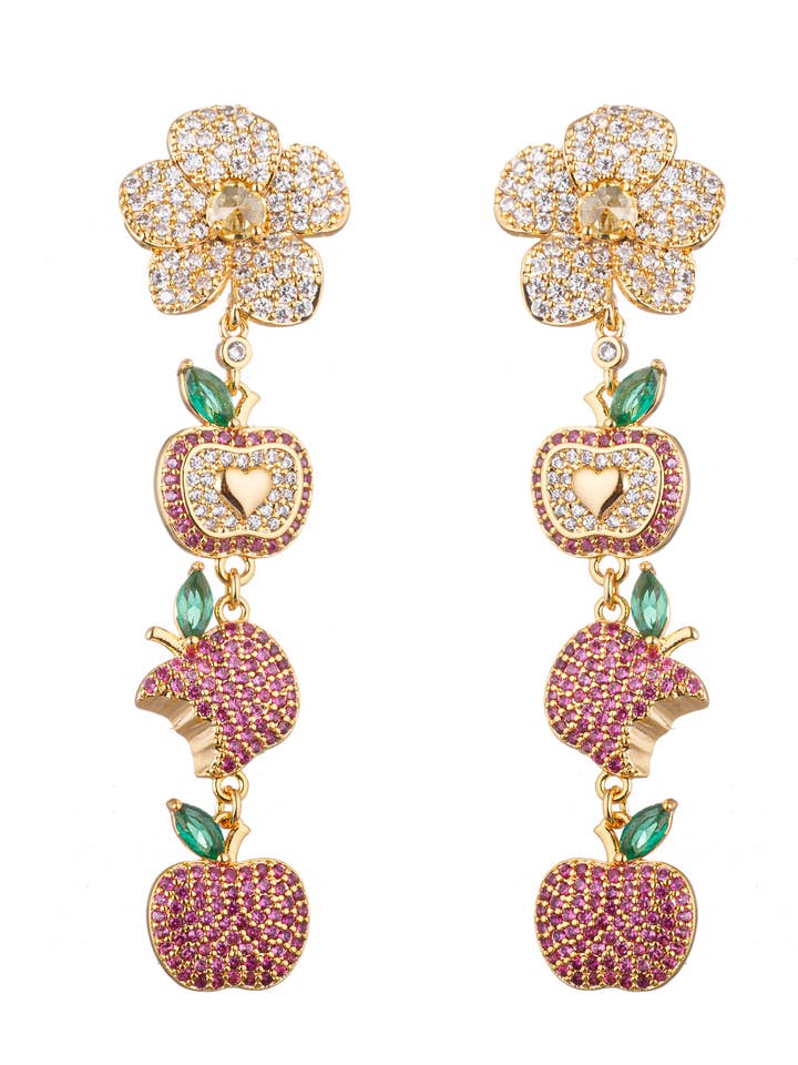Orecchini pendenti a forma di mela rosa placcati in oro 18 carati per la vendita all'ingrosso da parte di Eye Candy Los Angeles