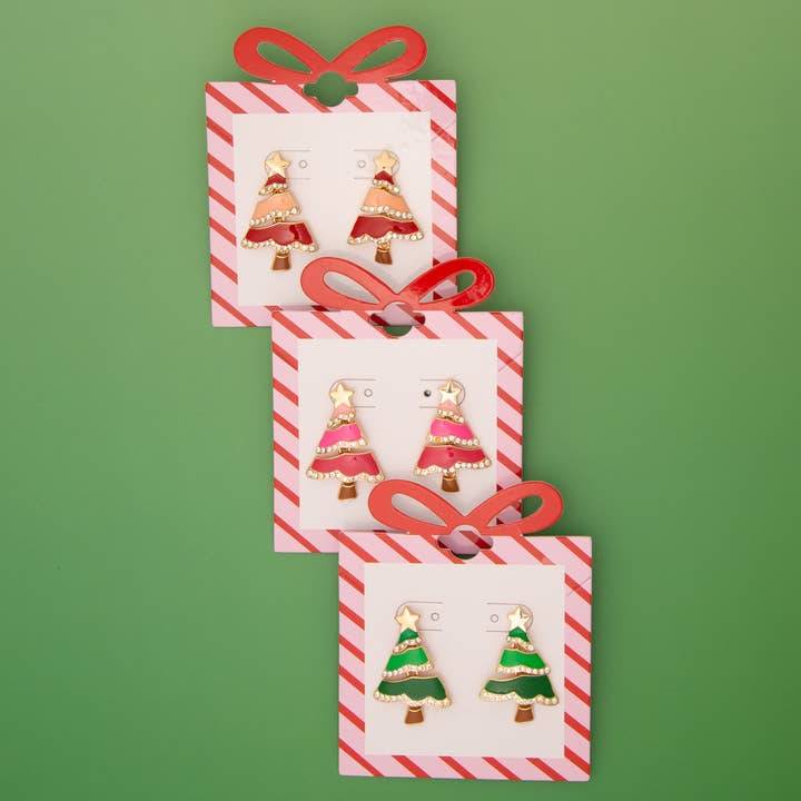 SP Sophia Collection - Wholesale Stud/Post Earrings - Christmas Tree Enamel Post Earrings with Star Topper3