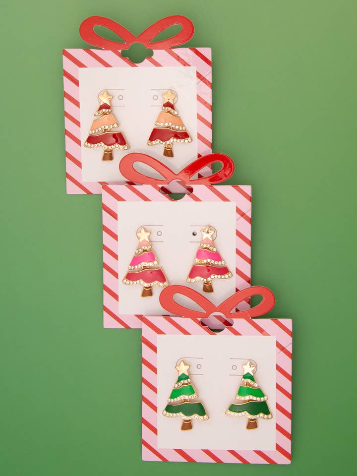 Christmas Tree Enamel Post Earrings with Star Topper for wholesale by SP Sophia Collection