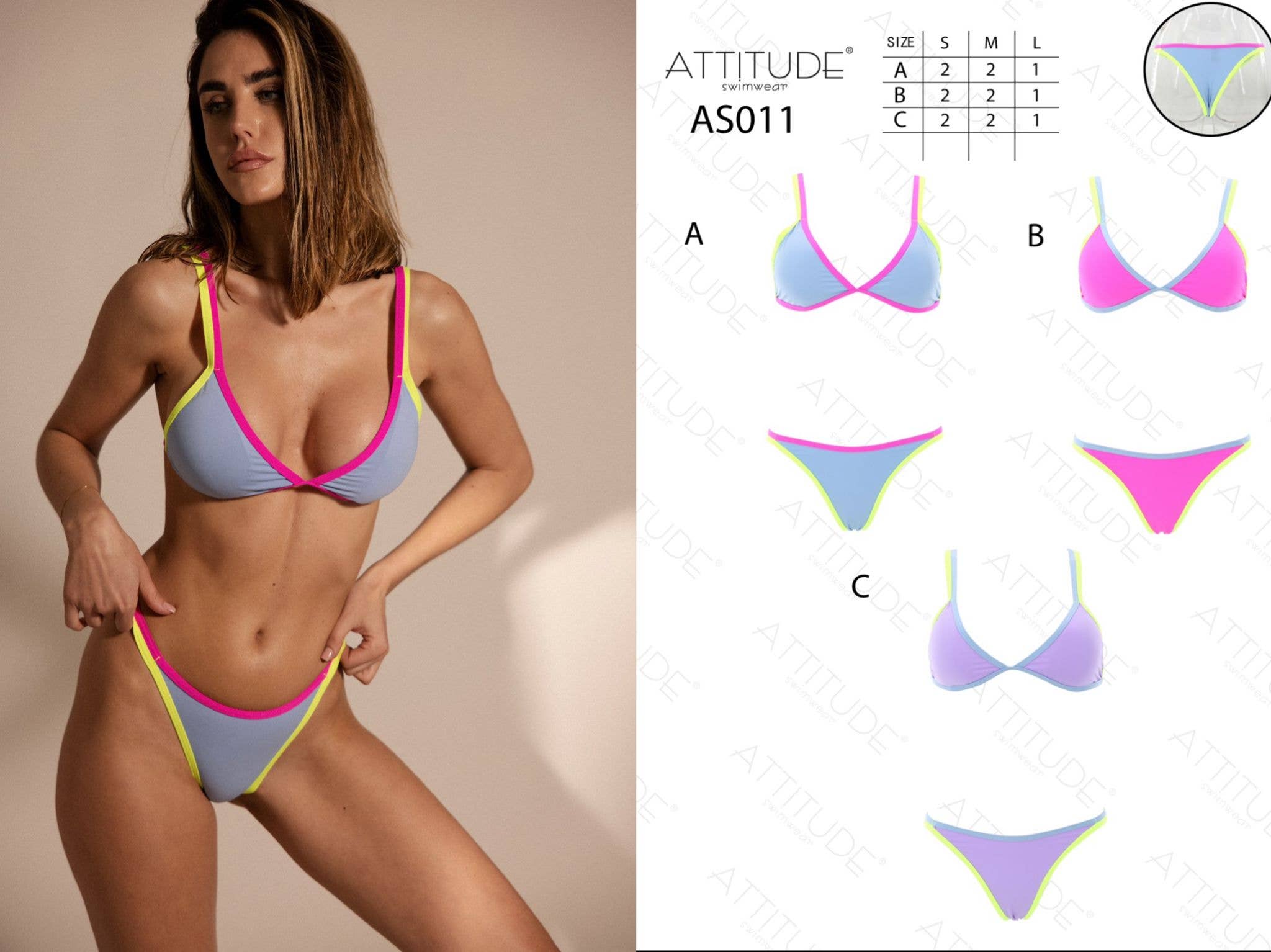 Attitude swimwear – Engroshandel To-delt badedragt - Dame – Triangle bikini med kontrasterende Lycra-kanter og tilhørende trusse8