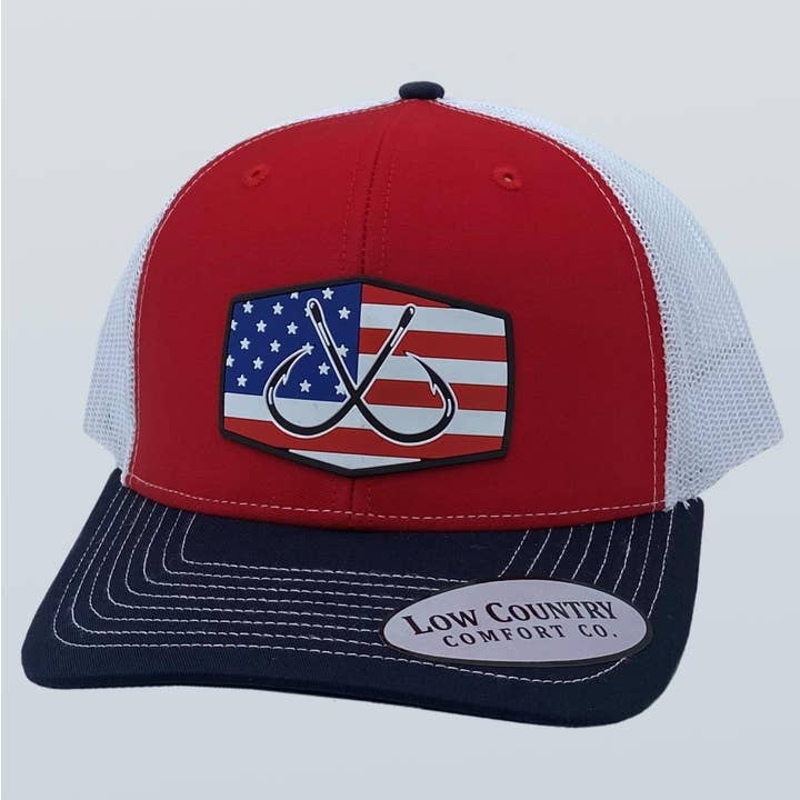 Freedom Series Hook PVC Patch Red/White/Navy Hat for wholesale by Riverbed Threads