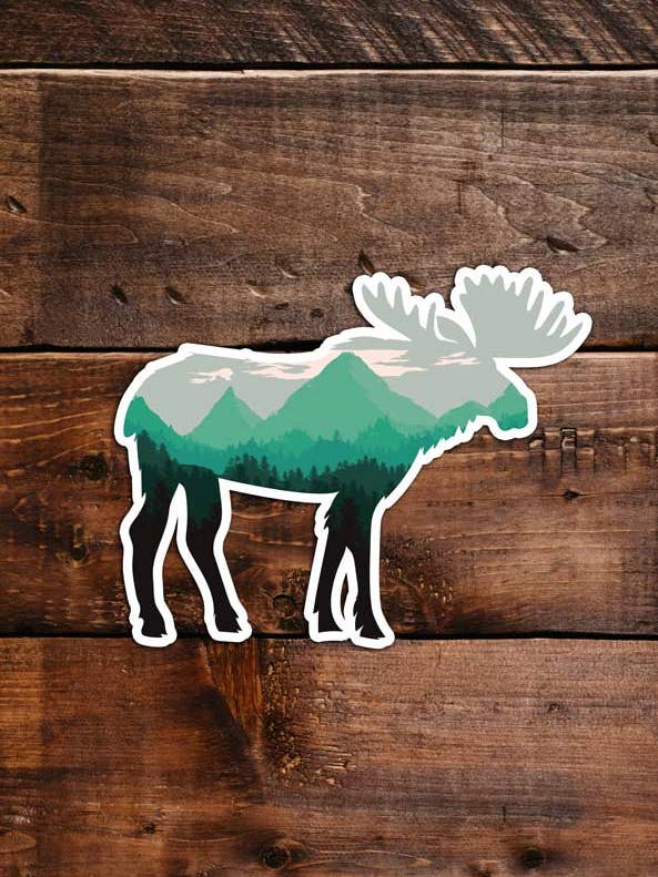 Autocollant Moose, vinyle imperméable pour ordinateur portable, vitre de voiture, glacière, pare-chocs et bouteille d'eau. pour la vente par Hike and Draw